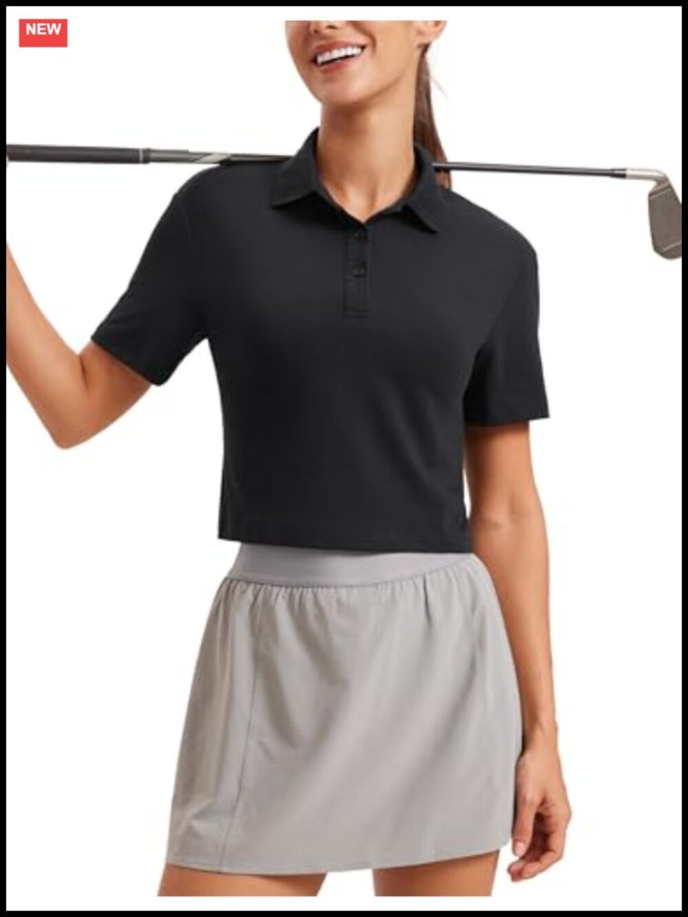 Women's Golf Crop Polo Shirt 3-Button Breathable Quick Dry